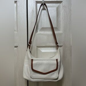 Fossil White Brown Leather Shoulder Bag Purse